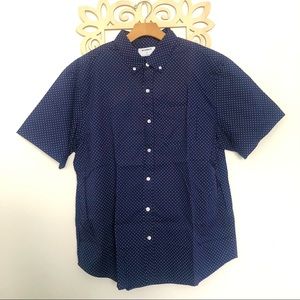 {Old Navy} Navy Blue White Dots Men’s Collared Short Sleeve Cotton Dress Shirt